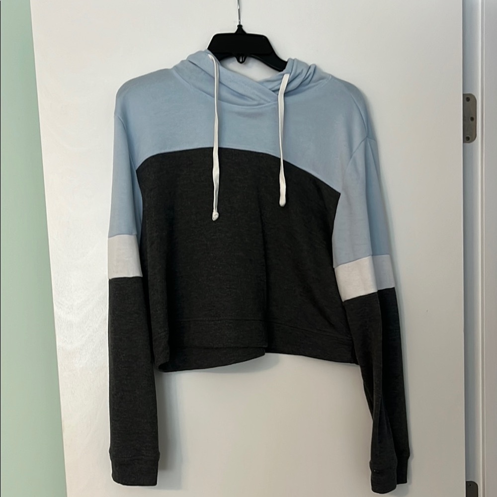 Colorblock Hoodie - Light Blue and Dark Gray